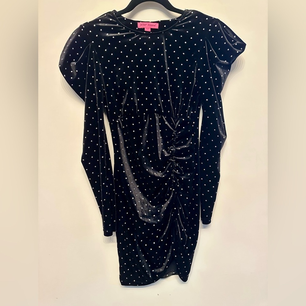 Betsey Johnson Black Velvet Glitter Polka Dot Dress XS